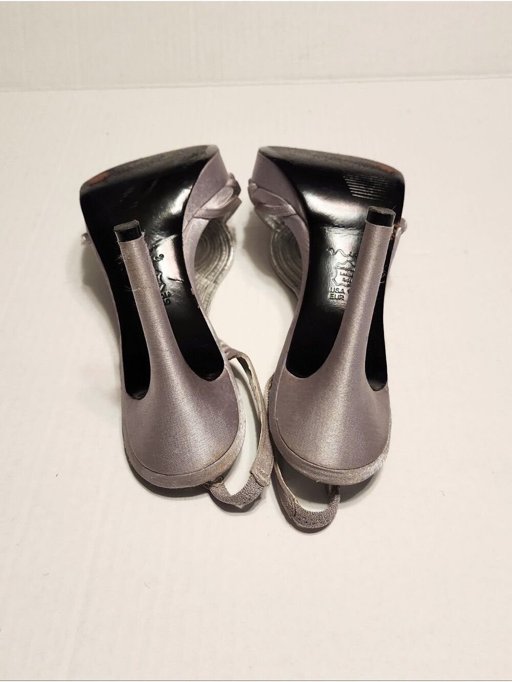 Nina Satin Rhinestone Strappy Sling Back Stiletto Dressy Party Sandals Silver 10 - Picture 7 of 11